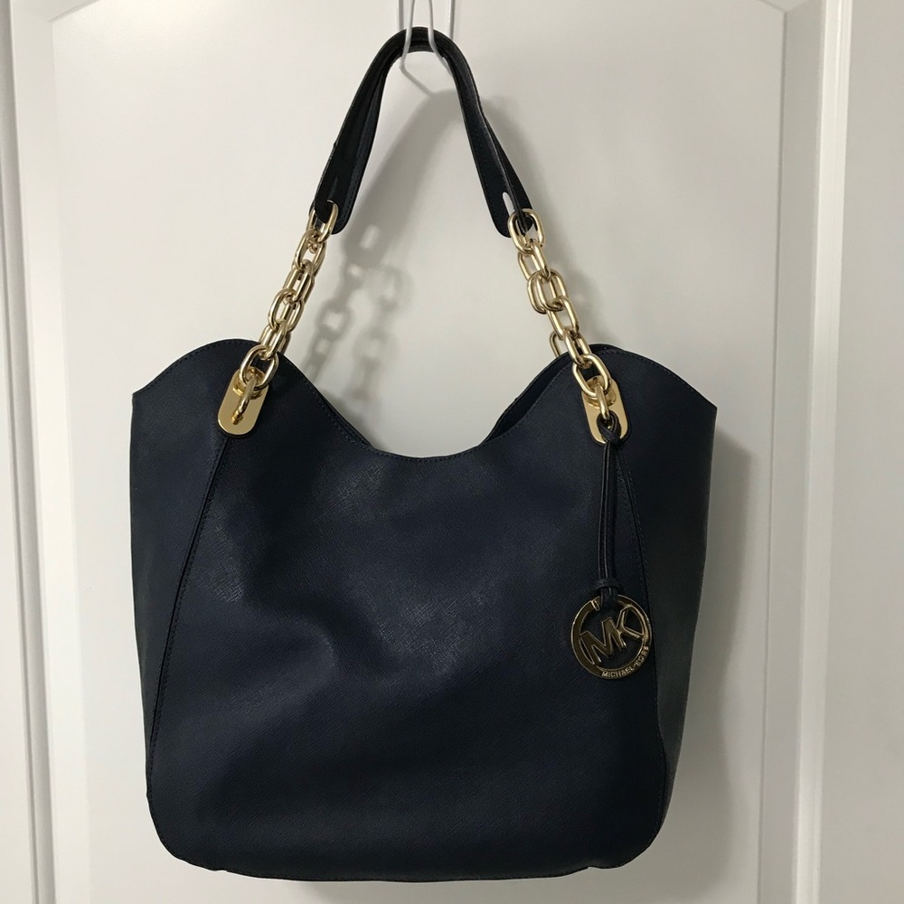 Michael Kors Lily Navy Blue Saffiano Leather Hobo Shoulder Bag EUC